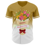Custom Old Gold White-Black 3D Pattern Design Gradient Mother's Day Flower Authentic Baseball Jersey