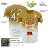 Custom Old Gold White-Black 3D Pattern Design Gradient Mother's Day Flower Authentic Baseball Jersey