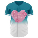 Custom Teal White-Light Pink 3D Pattern Design Gradient Mother's Day Love And Flower Authentic Baseball Jersey