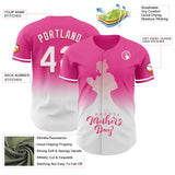 Custom Pink White-Neon Pink 3D Pattern Design Gradient Mother's Day Family Love Authentic Baseball Jersey