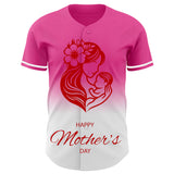 Custom Pink White-Red 3D Pattern Design Gradient Mother's Day Family Love Authentic Baseball Jersey