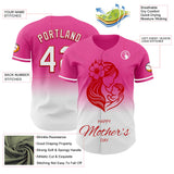 Custom Pink White-Red 3D Pattern Design Gradient Mother's Day Family Love Authentic Baseball Jersey