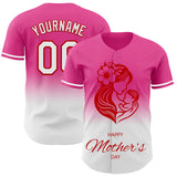Custom Pink White-Red 3D Pattern Design Gradient Mother's Day Family Love Authentic Baseball Jersey