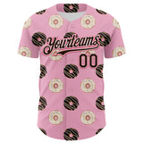 Custom Light Pink Brown-Neon Pink 3D Pattern Design Foodie Food Dessert Doughnut Authentic Baseball Jersey