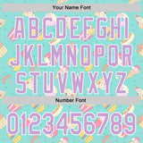 Custom Ice Blue Light Purple-White 3D Pattern Design Foodie Fast Food Burger Fries Pizza Authentic Baseball Jersey