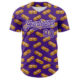 Custom Purple White 3D Pattern Design Foodie Fast Food Hot Dog Authentic Baseball Jersey