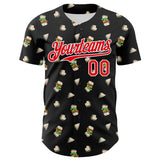 Custom Black Fire Red-White 3D Pattern Design Foodie Fast Food Sandwich Authentic Baseball Jersey
