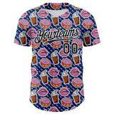Custom US Navy Blue Black-White 3D Pattern Design Foodie Food Dessert Milkshake Donut Authentic Baseball Jersey