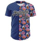 Custom US Navy Blue Black-White 3D Pattern Design Foodie Food Dessert Milkshake Donut Authentic Baseball Jersey