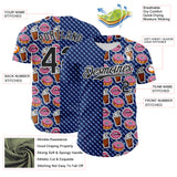 Custom US Navy Blue Black-White 3D Pattern Design Foodie Food Dessert Milkshake Donut Authentic Baseball Jersey