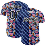 Custom US Navy Blue Black-White 3D Pattern Design Foodie Food Dessert Milkshake Donut Authentic Baseball Jersey