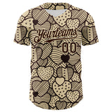 Custom Cream Brown 3D Pattern Design Foodie Food Snack Heart Chocolate Authentic Baseball Jersey
