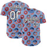 Custom Light Blue White-Black 3D Pattern Design USA Flag Foodie Food Dessert Donut Authentic Baseball Jersey