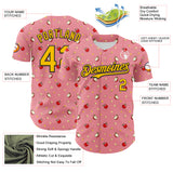 Custom Medium Pink Yellow-Black 3D Pattern Design Foodie Food Fruit Apple Authentic Baseball Jersey