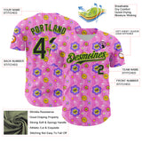 Custom Pink Black-Neon Green 3D Pattern Design Funny Cartoon Flower And Sun Authentic Baseball Jersey