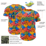 Custom White Royal-Neon Green 3D Pattern Design Funny Cartoon Heart Authentic Baseball Jersey