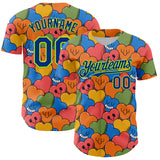 Custom White Royal-Neon Green 3D Pattern Design Funny Cartoon Heart Authentic Baseball Jersey