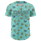 Custom Ice Blue Black 3D Pattern Design Funny Cartoon Monster Authentic Baseball Jersey