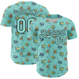 Custom Ice Blue Black 3D Pattern Design Funny Cartoon Monster Authentic Baseball Jersey