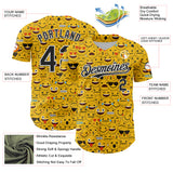 Custom Gold Black-White 3D Pattern Design Funny Cartoon Emoji Face Authentic Baseball Jersey