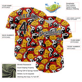 Custom Red Black-White 3D Pattern Design Funny Cartoon Emoji Smile Face And Yin Yang Authentic Baseball Jersey