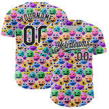 Custom White Black 3D Pattern Design Funny Cartoon Emoji Face Authentic Baseball Jersey