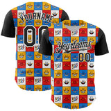 Custom White Black 3D Pattern Design Funny Cartoon Emoji Smile Face Authentic Baseball Jersey