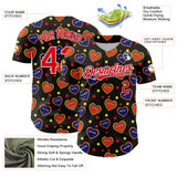 Custom Black Fire Red-White 3D Pattern Design Funny Cartoon Heart Authentic Baseball Jersey