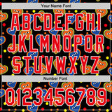 Custom Black Fire Red-White 3D Pattern Design Funny Cartoon Heart Authentic Baseball Jersey