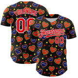 Custom Black Fire Red-White 3D Pattern Design Funny Cartoon Heart Authentic Baseball Jersey