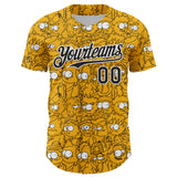 Custom Gold Black-White 3D Pattern Design Funny Cartoon People Authentic Baseball Jersey