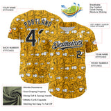 Custom Gold Black-White 3D Pattern Design Funny Cartoon People Authentic Baseball Jersey