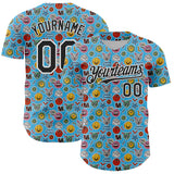 Custom Sky Blue Black-White 3D Pattern Design Funny Cartoon Emoji Authentic Baseball Jersey
