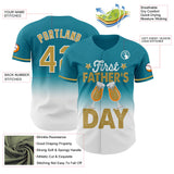 Custom Teal Old Gold-White 3D Pattern Design Father's Day Beer Lover Fade Authentic Baseball Jersey
