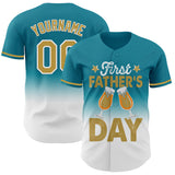 Custom Teal Old Gold-White 3D Pattern Design Father's Day Beer Lover Fade Authentic Baseball Jersey