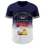 Custom Navy White-Blue 3D Pattern Design Father's Day Fade Authentic Baseball Jersey