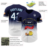 Custom Navy White-Blue 3D Pattern Design Father's Day Fade Authentic Baseball Jersey