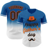 Custom Blue Black-Orange 3D Pattern Design Father's Day Fade Authentic Baseball Jersey