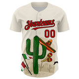 Custom Cream Red-Black 3D Mexican Festival Cactus Sombrero And Flag Cinco de Mayo Authentic Baseball Jersey
