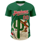Custom Kelly Green Red-White 3D Mexican Festival Cactus Sombrero And Flag Cinco de Mayo Authentic Baseball Jersey