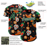 Custom Black Green-White 3D Mexican Festival Sombrero And Skull Cinco de Mayo Authentic Baseball Jersey