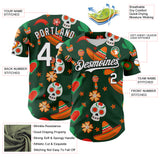 Custom Green White-Black 3D Mexican Festival Sombrero And Skull Cinco de Mayo Authentic Baseball Jersey