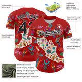 Custom Red Black-White 3D Mexico Map With Tropical Plant And Animal Authentic Baseball Jersey