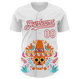 Custom White Red 3D Mexican Festival Flower Skull With Sombrero Cinco de Mayo Authentic Baseball Jersey