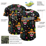 Custom Black White 3D Mexican Festival Flower Skull With Sombrero Cinco de Mayo Authentic Baseball Jersey