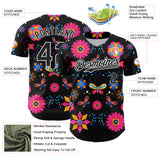 Custom Black White 3D Mexican Festival Flower Cinco de Mayo Authentic Baseball Jersey