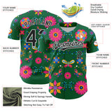 Custom Kelly Green Black-White 3D Mexican Festival Flower Cinco de Mayo Authentic Baseball Jersey