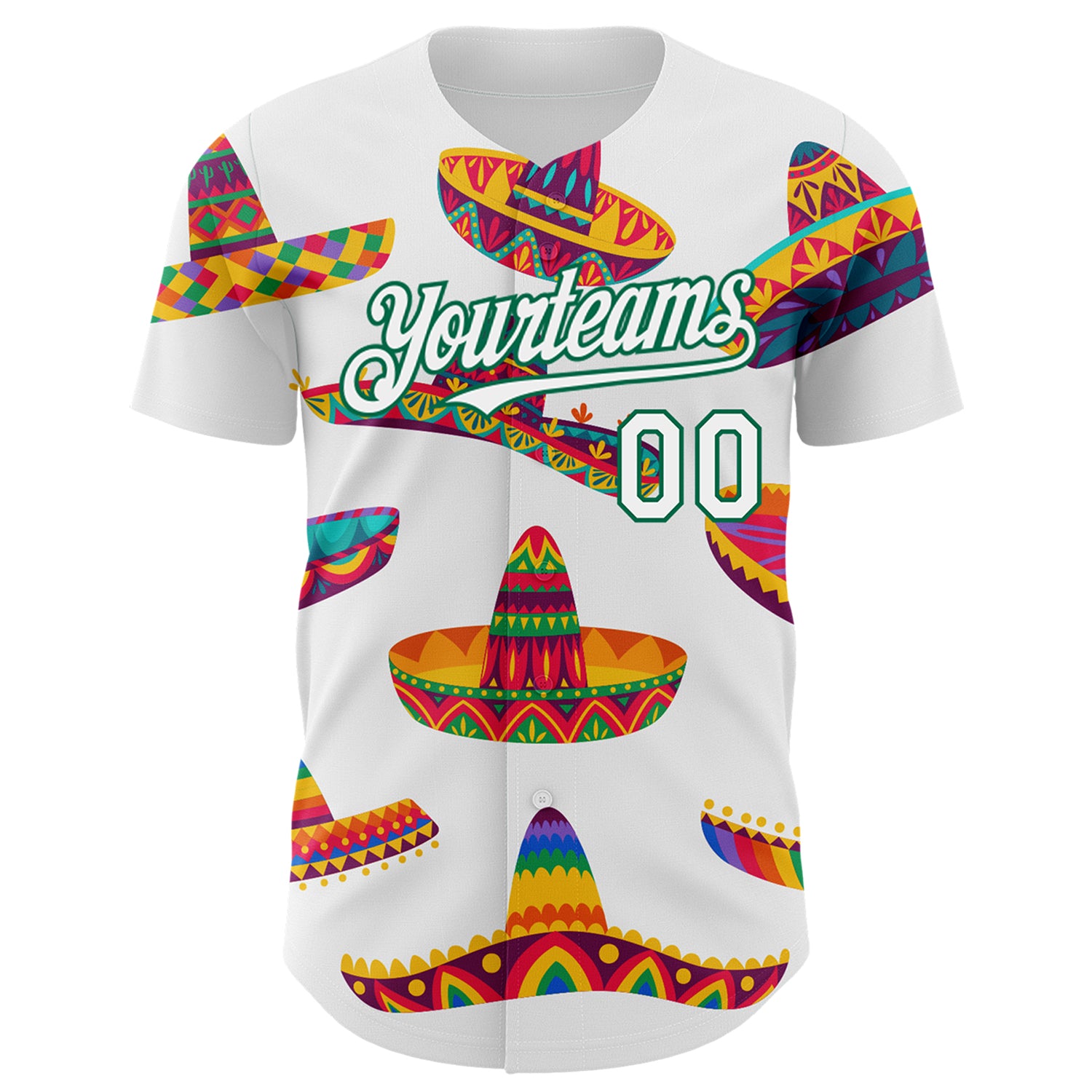 Custom White Kelly Green 3D Mexican Festival Sombrero Cinco de Mayo Authentic Baseball Jersey