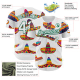 Custom White Kelly Green 3D Mexican Festival Sombrero Cinco de Mayo Authentic Baseball Jersey
