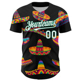 Custom Black White-Kelly Green 3D Mexican Festival Sombrero Cinco de Mayo Authentic Baseball Jersey